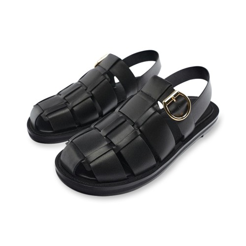 Exquisite round-toe hollow ladies flat sandals