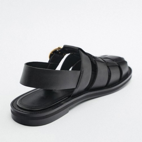 Exquisite round-toe hollow ladies flat sandals