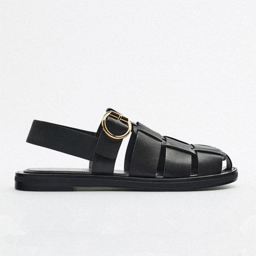 Exquisite round-toe hollow ladies flat sandals