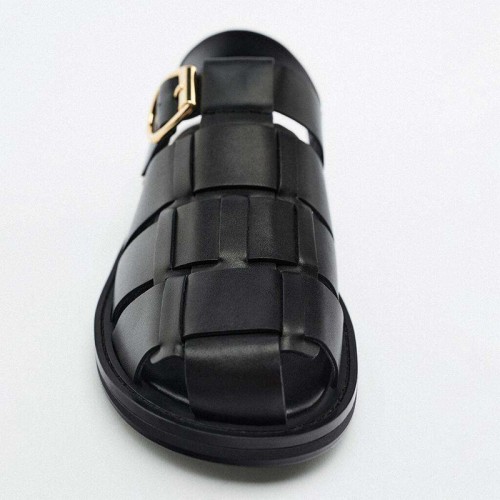 Exquisite round-toe hollow ladies flat sandals