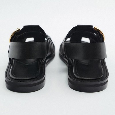 Exquisite round-toe hollow ladies flat sandals