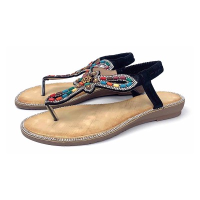 Luxurious herringbone rhinestone women's flat sandals