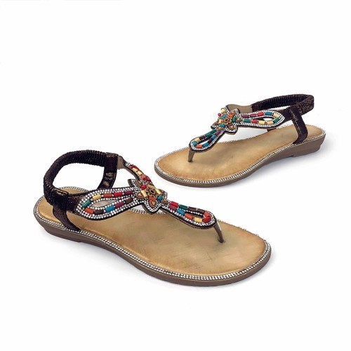 Luxurious herringbone rhinestone women's flat sandals