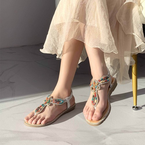 Luxurious herringbone rhinestone women's flat sandals
