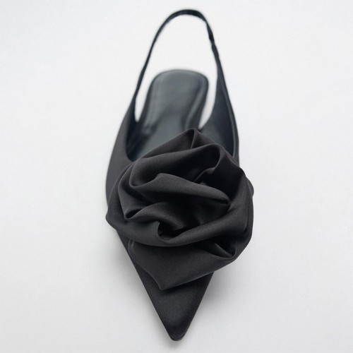 Black floral embellished women's flat sandals