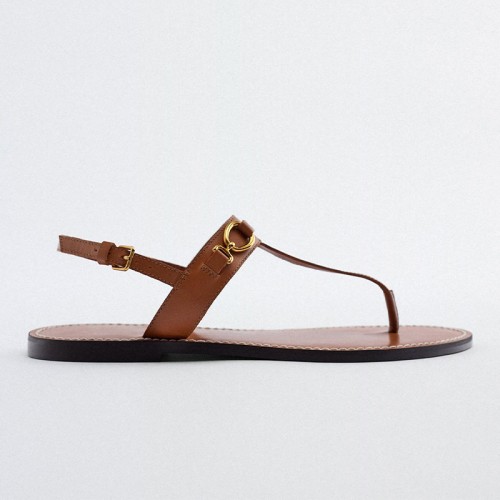 New style metal buckle decorated women's thong flat sandals