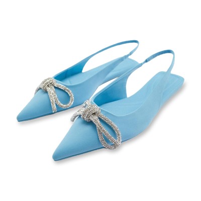 Luxury rhinestone bow pointed toe women's flat sandals