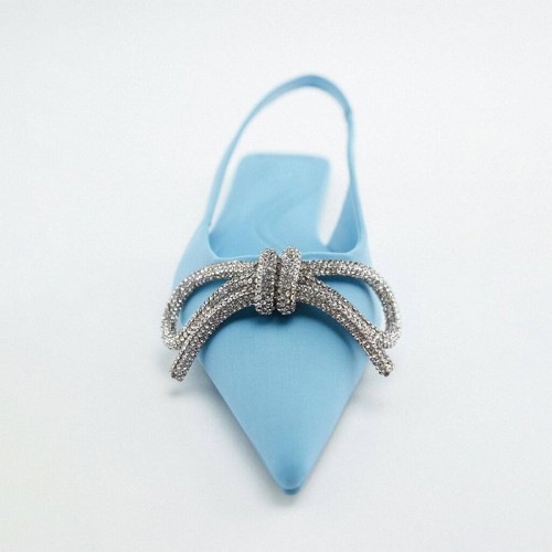 Luxury rhinestone bow pointed toe women's flat sandals