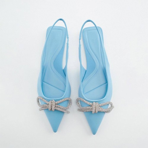 Luxury rhinestone bow pointed toe women's flat sandals