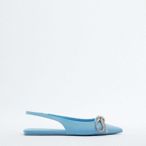 Luxury rhinestone bow pointed toe women's flat sandals