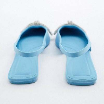Luxury rhinestone bow pointed toe women's flat sandals