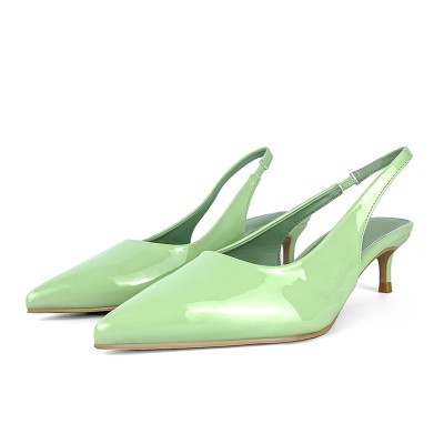 Elegant shiny leather women's mid-heel sandals