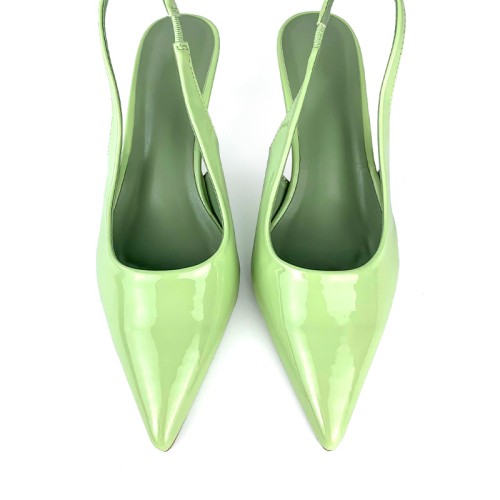 Elegant shiny leather women's mid-heel sandals