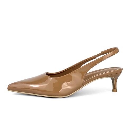 Elegant shiny leather women's mid-heel sandals