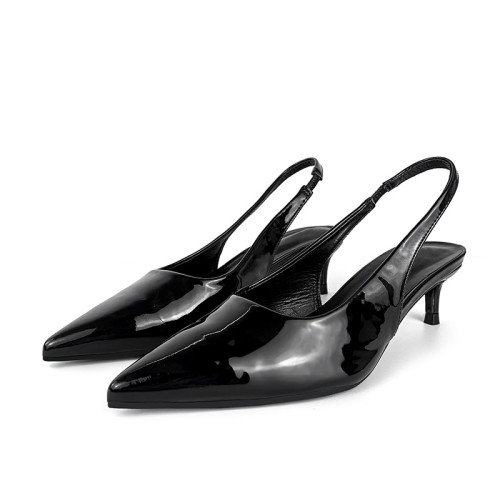 Elegant shiny leather women's mid-heel sandals