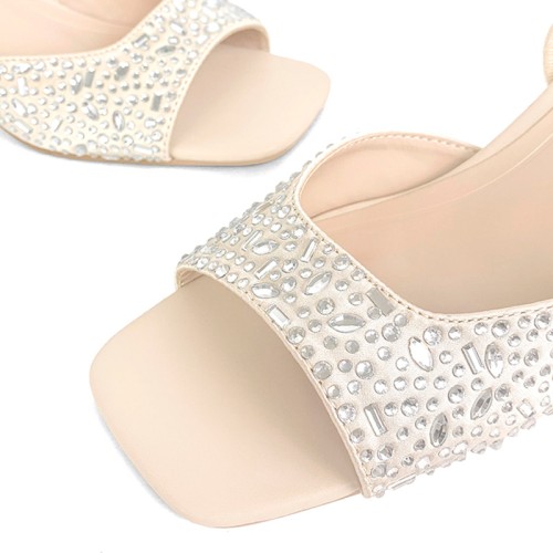 Luxury rhinestone flat toe women's mid-heel sandals