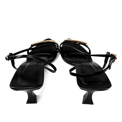 New black pointed toe women's mid-heel sandals
