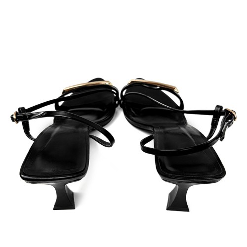 New black pointed toe women's mid-heel sandals
