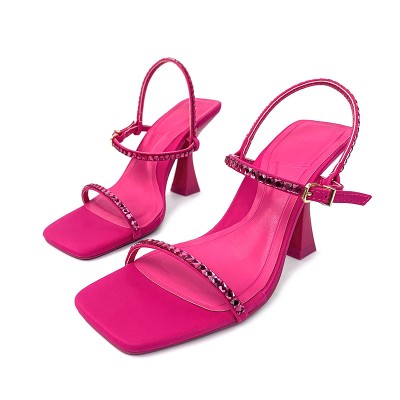 Fashion flat toe rhinestone ladies mid-heel sandals