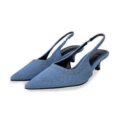 Women's mid-heel sandals with pointed toe canvas finish