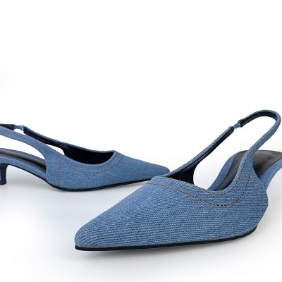 Women's mid-heel sandals with pointed toe canvas finish