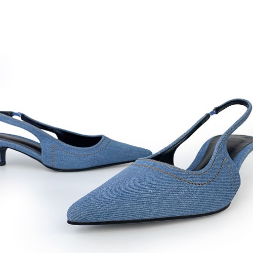 Women's mid-heel sandals with pointed toe canvas finish