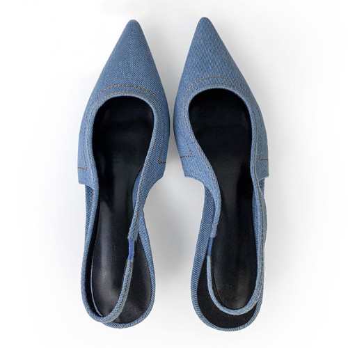 Women's mid-heel sandals with pointed toe canvas finish