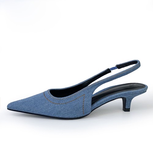 Women's mid-heel sandals with pointed toe canvas finish