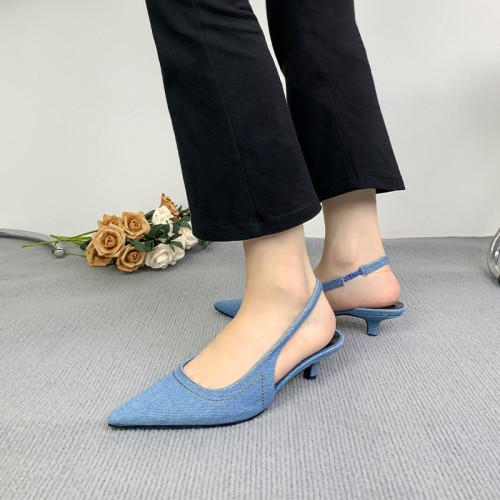 Women's mid-heel sandals with pointed toe canvas finish