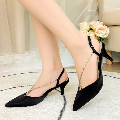 Exquisite metal chain embellished women's mid-heel sandals