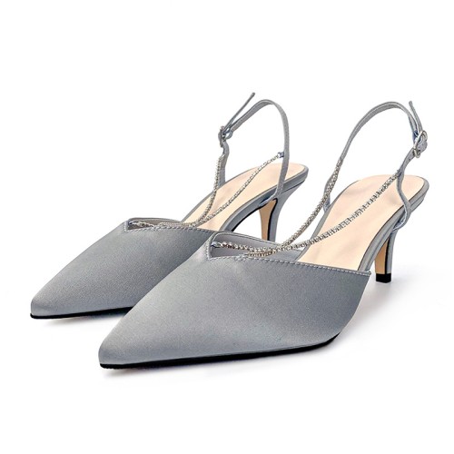 Exquisite metal chain embellished women's mid-heel sandals