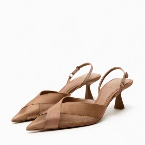 Patchwork style pointed toe women's mid-heel sandals