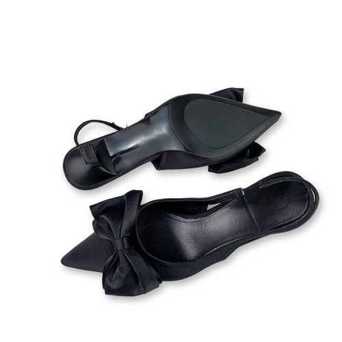 Black bow-decorated women's mid-heeled sandals