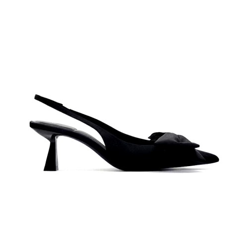 Black bow-decorated women's mid-heeled sandals