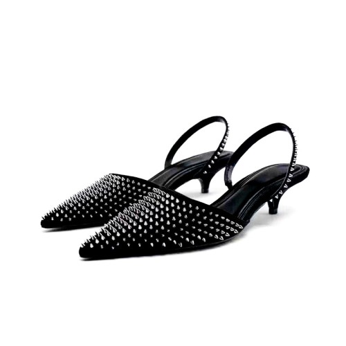 Exquisite black rivet women's mid-heel sandals