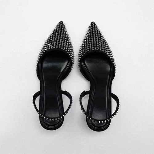 Exquisite black rivet women's mid-heel sandals
