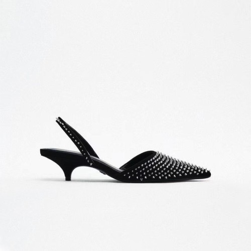 Exquisite black rivet women's mid-heel sandals