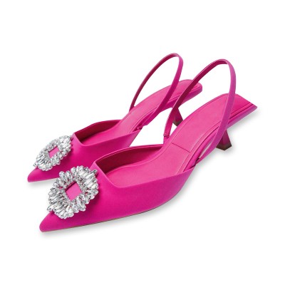 Shiny rhinestone pointed toe women's mid-heel sandals