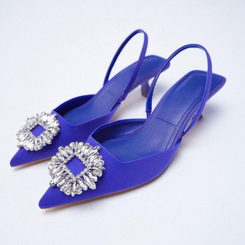 Shiny rhinestone pointed toe women's mid-heel sandals