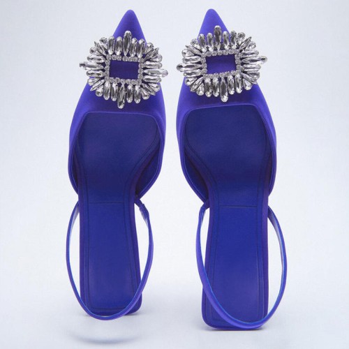 Shiny rhinestone pointed toe women's mid-heel sandals