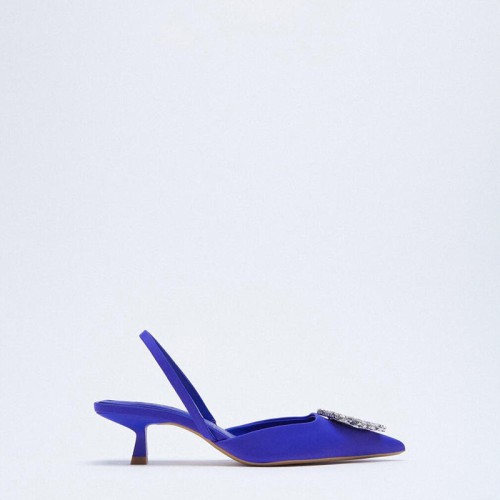 Shiny rhinestone pointed toe women's mid-heel sandals
