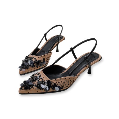 Petal sequin elegant women's mid-heeled sandals