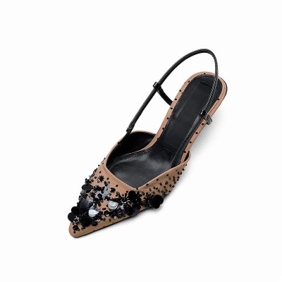 Petal sequin elegant women's mid-heeled sandals