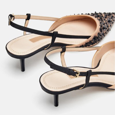 Luxurious petal sequin women's mid-heeled sandals