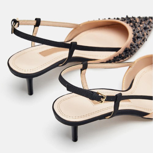 Luxurious petal sequin women's mid-heeled sandals