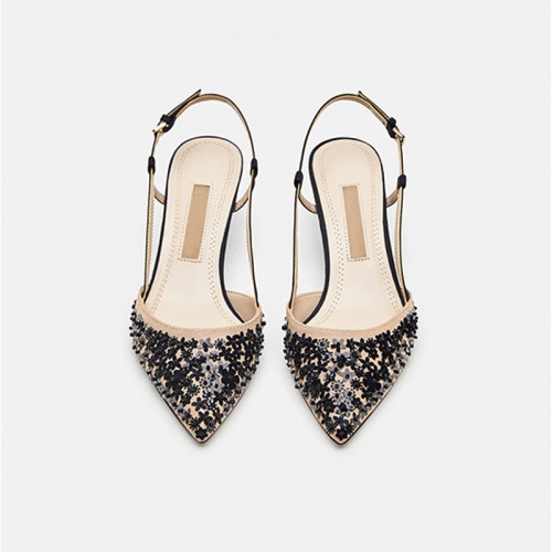Luxurious petal sequin women's mid-heeled sandals