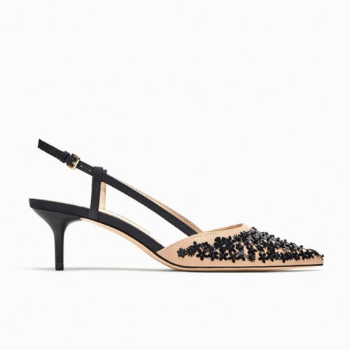 Luxurious petal sequin women's mid-heeled sandals