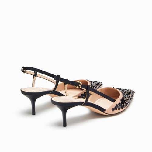 Luxurious petal sequin women's mid-heeled sandals