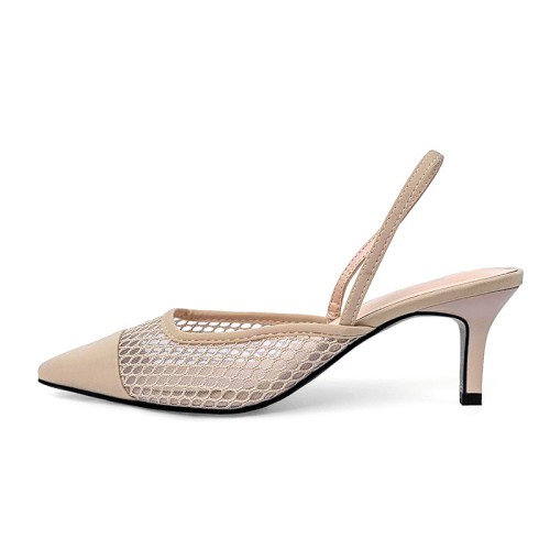 Women's hollow mesh pointed toe mid-heeled sandals