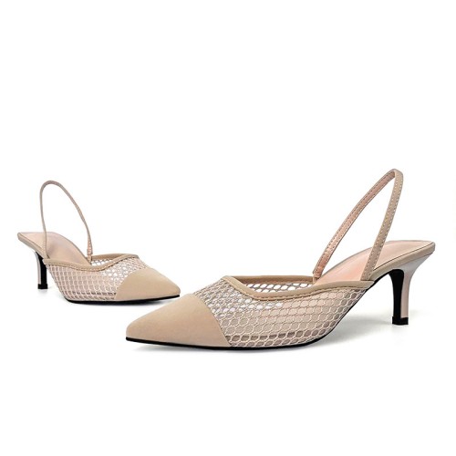Women's hollow mesh pointed toe mid-heeled sandals